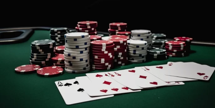 Poker table with cards and chips