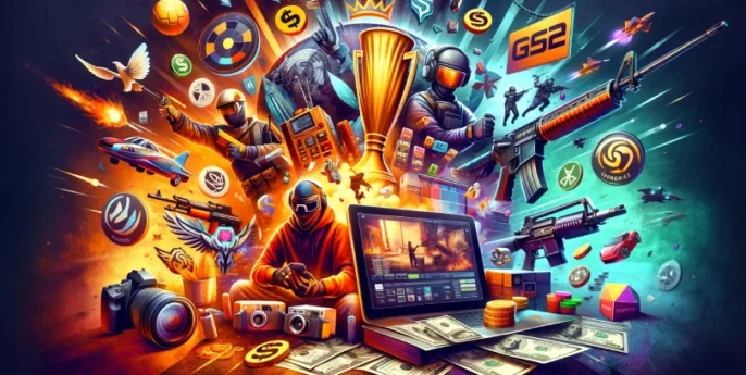 Digital gaming, earnings, and technology illustration
